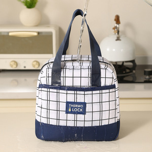 กระเป๋าใส่อาหารกลางวันแบบมีฉนวนกันความร้อนลายตารางสีน้ำเงินกรมท่าและสีดำสำหรับทำงานและปิกนิก - Product Image 3
