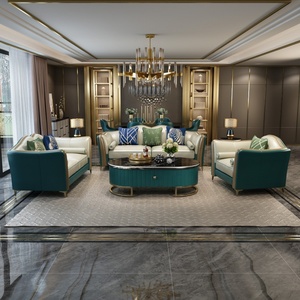 Sofá de cuero genuino moderno de lujo americano, conjunto de sala de estar de madera maciza cómoda para uso doméstico o hotelero - Product Image 3