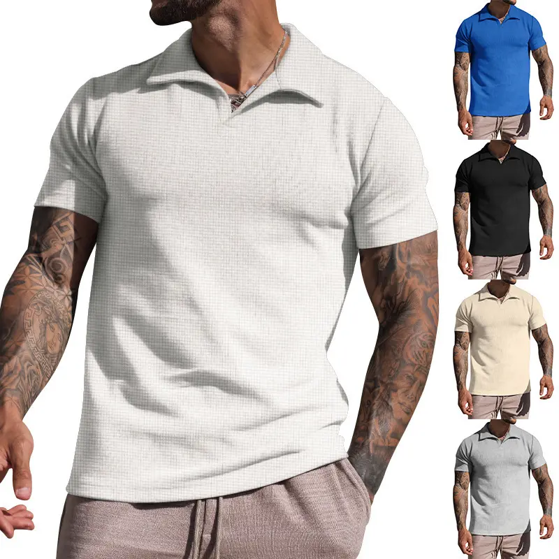 Benutzer definierte graue Polo-Shirts Baumwolle Blank Männer Atmungsaktive Pique V-Ausschnitt Kurzarm Golf Polo-Shirt