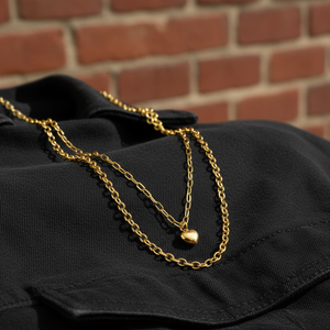 Collana a Strati TD Punk Hip Hop, Placcata in Oro 18K, Cuore in Acciaio Inossidabile, Doppia Catena, Gioielli alla Moda <span class=keywords><strong>per</strong></span> Donne - Product Image 1