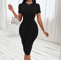 Nouvelles Robes Tendance Professionnelles à Manches Courtes Couleur Unie avec Volants et Taille Haute pour Femme – Idéales pour le Bureau et Tenues Décontractées