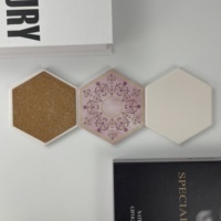 Sous-verres personnalisés de haute qualité, écologiques et durables, en céramique, design hexagonal, base en liège, impression UV, blancs, souvenirs, artisanat