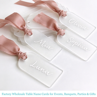 Cartes de nom personnalisées en acrylique avec ruban, étiquettes personnalisées en gros pour invités de mariage, événements, banquets, fêtes et cadeaux