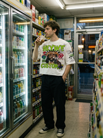 T-shirt court oversize coupe boxy streetwear en molleton bouclette pour homme, impression personnalisée, manches mi-longues