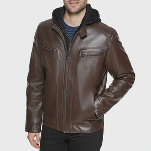 Veste en cuir à capuche pour homme de style nouveau, veste en cuir de mouton personnalisée pour homme, veste en cuir matelassée - Product Image 1