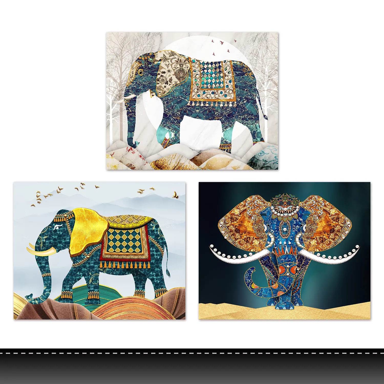 豪華な額入り動物5Dウォールアートプリント象クリスタル磁器ガラス油絵家の装飾