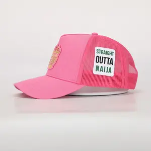 Wholesale Custom High Quality 5 Panel Embroidery Logo Pink Cotton Trucker Hat Gorras Mesh Truck Cap