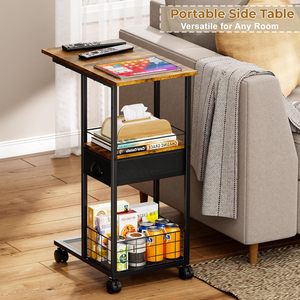 <span class=keywords><strong>Mesa</strong></span> Auxiliar Moderna en Forma de C con Marco de Hierro, <span class=keywords><strong>Ruedas</strong></span>, Bandeja para <span class=keywords><strong>TV</strong></span> Portátil, Cajón de Almacenamiento, <span class=keywords><strong>Mesa</strong></span> de Noche Estrecha, <span class=keywords><strong>Mesa</strong></span> de Centro Pequeña - Product Image 1