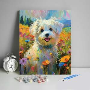 SONGWOOART perro enmarcado Animal pintura al óleo por números Kits para principiantes con pinceles de pintura lienzo de arte para decoración del hogar - Product Image 1