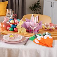 12 pièces ustensile de carotte de pâques porte-couverts sac feutre couteau fourchettes organisateur pochette argenterie poche pour décoration de Table de fête