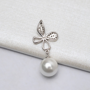 Pendentif papillon en argent S925, simple, tête de perle, accessoires de bijoux DIY, tendance, pendentifs semi-finis, breloques, plateau - Product Image 3