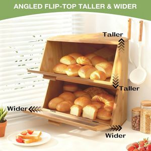 Wooden Bread Box With Lid Rectangle Large Capacity Storage Box For <b>Kitchen</b> Food And Dessert - Product Image 5