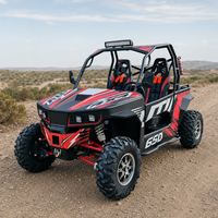 Véhicule tout-terrain UTV 650cc 4x4 à transmission par arbre, peint en rouge et noir, deux places pour adultes, adapté au désert, avec blocage de différentiel.
