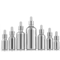 Flacon compte-gouttes en verre argenté métallique de 50ml pour soins de la peau sérum crème pour le visage gouttes pour les yeux avec bouchon en argent 15ml utilisation d'huile essentielle