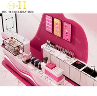 Conception de comptoir de bar à café durable de style rose pour la décoration de café, mobilier de café personnalisé