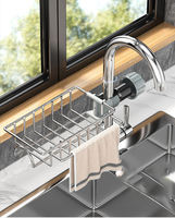 Vente chaude personnalisable ménage salle de bain cuisine étagère de rangement organisateur en acier inoxydable évier vidange robinet porte-éponge
