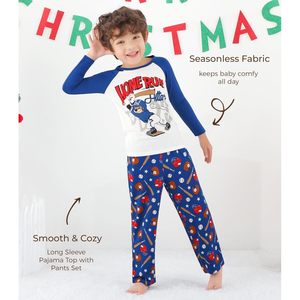 Conjunto de pijama de béisbol personalizado para niños, camiseta de manga larga y pantalones estampados, ropa de dormir suave para niños, conjunto de 2 piezas - Product Image 4