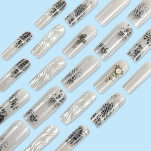 <span class=keywords><strong>Uñas</strong></span> Postizas Góticas Y2K, Diseño <span class=keywords><strong>de</strong></span> Piel <span class=keywords><strong>de</strong></span> Serpiente Gris, Corazón 3D, Forma <span class=keywords><strong>de</strong></span> Ataúd Larga, Acrílicas, Cobertura Total, Reutilizables, para Fiestas - Product Image 2