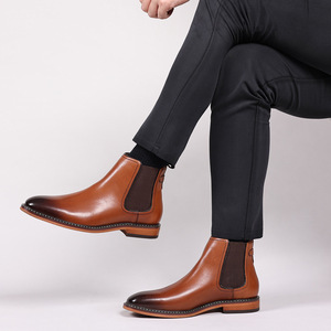 Bottes <span class=keywords><strong>Chelsea</strong></span> pour hommes, nouveau style, chaussures habillées en <span class=keywords><strong>cuir</strong></span> britanniques, à enfiler, montantes, à bout pointu, en <span class=keywords><strong>cuir</strong></span> véritable - Product Image 4