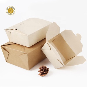 Disposable kraft paper folding lunch box food container biodegradable take away packaging boxes