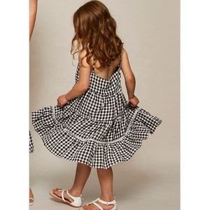 Wholesale Custom <strong>Mini</strong> <strong>Me</strong> Family Matching Dress Gingham Linen Mom and Daughter <strong>Outfit</strong> Matching Dress - Product Image 4