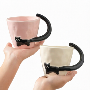 Caneca de Cerâmica Simples e Fofa com Design de Gato, Capacidade de 301-400ml, Segura, Linda Caneca para Café da Manhã, Lembrança de Alto Padrão - Product Image 1