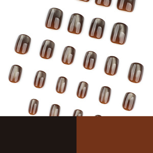 Otoño <span class=keywords><strong>Invierno</strong></span> ojos de gato marrón Flash Wear acrílico cubierta completa armadura cuadrada corta de lujo 24 Uds piezas de <span class=keywords><strong>uñas</strong></span> blancas <span class=keywords><strong>uñas</strong></span> postizas - Product Image 4