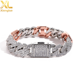 Unisex 15mm Iced Diamond Cuban Link Bracelet PVD Gold Plated Prong Chain New Style Hip Hop Jewelry for <b>Men</b> Women Main Zircon - Product Image 3