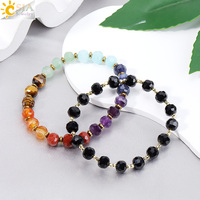 CSJA Vente en gros de pierres précieuses naturelles, agate indienne facettée, perle de guérison Reiki, pierre des 7 chakras, bracelets extensibles pour femmes H862