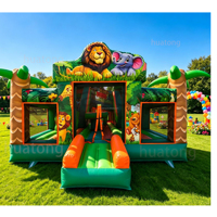 Château gonflable commercial pour enfants, thème jungle animale, en PVC 0,55 mm, idéal pour les fêtes en extérieur et la location.