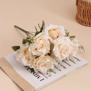 Ramo de Rosas Fénix Grandes de Seda Artificial, Hecho a Mano, Clásico, de Siete Cabezas, Venta al por Mayor para Exportación, Decoración de Mesa con Rosas Diamante - Product Image 6