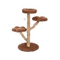 Arbre à chat multi-niveaux en bois de café avec griffoir et plateforme florale en peluche