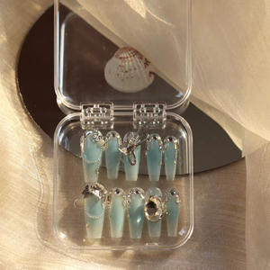 Cercueil court fait à la main ongles artificiels faits à la main presse sur les ongles <span class=keywords><strong>faux</strong></span> 3D acrylique DesignRhinestone luxe Long cercueil - Product Image 4