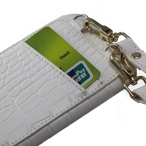 Étui de téléphone en cuir véritable à bandoulière motif <span class=keywords><strong>croco</strong></span> avec sangle pour iPhone – Coque arrière pour filles - Product Image 6