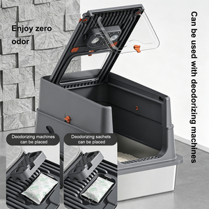 Fully Enclosed Stainless Steel <b>Cat</b> Litter <b>Box</b> Large Anti-Scatter Odor-Proof with Carry Handle Scoop Lid 20L Capacity Easy Clean - Product Image 5