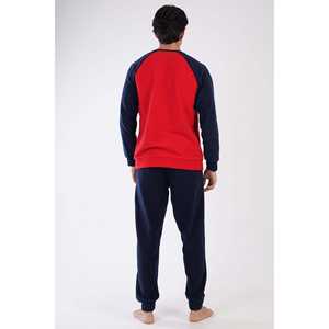 Ensemble de pyjama en molleton à manches longues pour homme avec col rond, poignets et poches, vêtements de nuit avec poches - Product Image 1