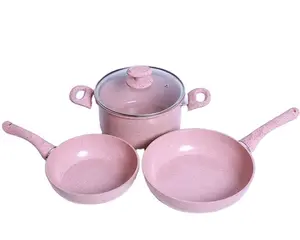 Nordic Style Simple <strong>Pink</strong> <strong>Cookware</strong> Three Piece Fashion Pots Household Kitchen Multi Function Pot Set - Product Image 1