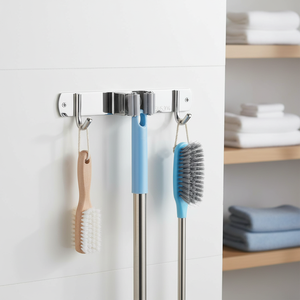 Space Saving Anti-Slip <strong>Wall</strong> Mounted Stainless Steel <strong>Mop</strong> and Broom Holder Garden Tool Organizer with Hooks for Garage Kitchen - Product Image 2