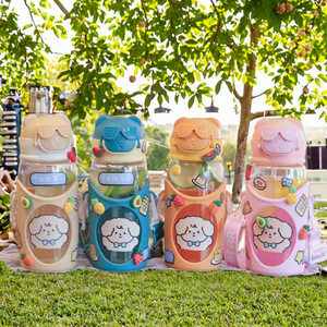 かわいい漫画風学生向け携帯用クマ型水筒、直飲みストロー付き、環境に優しいBPAフリー、再利用可能、アウトドア向け - Product Image 4