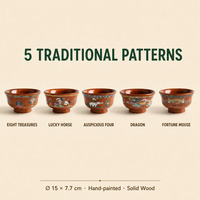 Bol en bois massif sans cadre en bois de jujube naturel de haute qualité, avec motifs ethniques colorés, idéal pour le thé au lait, la soupe au ghee et le vin.
