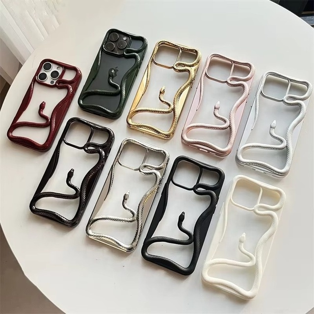 For  14 15 16 17 Pro Max Mobile Phone Case Cover PC 3D Electroplate Snake Frame for iphone 11 12 Fashionable Trend