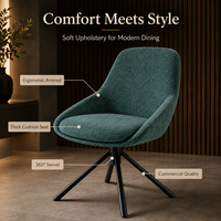 Chaise de salle à manger moderne pivotante en bouclette vert sarcelle profond, siège ergonomique, accoudoirs ergonomiques, base étoile de qualité commerciale, rotation 360° °   Hôtel Restaurant Café