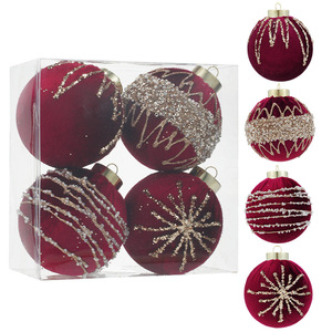 4Pcs Elegant <b>Glitter</b> Velvet Christmas Tree Ornaments 3.15 Inch 4 Style Flocked Christmas Balls Ornaments Xmas Balls - Product Image 5