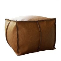 Pouf carré en similicuir marocain, ottoman futon et repose-pieds coussiné pour salon, hôtels et maisons d'hôtes