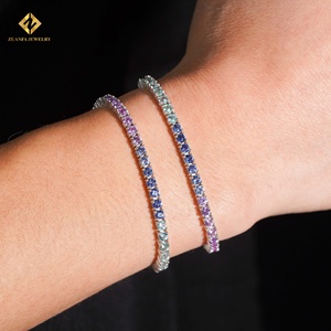ZUANFA JEWELRY Tennis Bracelet <b>Rainbow</b> Color Corundum 925 Silver Women's Classic 3MM Round Brilliant Cut Bracelets - Product Image 1
