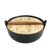 Casserole en fonte pré-assaisonnée de 25 cm avec couvercle en bois Pot à soupe japonais Sukiyaki Pot