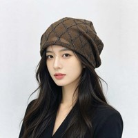 Nouveau Béret d'été respirant en velours à carreaux et strass pour femme, chapeau d'artiste, tour de tête 48-50 cm, effet amincissant, tendance