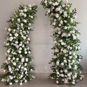 LEDA Hot Selling <b>White</b> Rose Green Leaf Wedding Arch Silk <b>Artificial</b> <b>White</b> Rose <b>Flower</b> Arch Event Decor Backdrop - Product Image 4