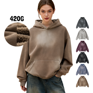 TKAN480 Sudaderas con Capucha Blancas al por Mayor de 450 Gramos, Estilo Urbano, Impresión de Logotipo Personalizado, Sudaderas Extra Grandes de Algodón Lavado al Ácido para Mujer - Product Image 1