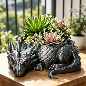 3D Printed Dragon Shaped Flower Pot Round Indoor Desktop Planter For Succulents Cacti Storage Tray - Product Image 5
